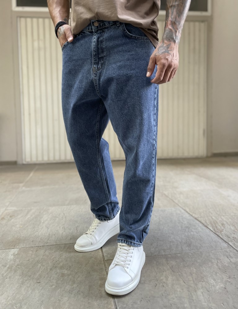 AVCII Denim Ανδρικό μπλε σκούρο σταθερό Loose Jean πεντάτσεπο με φερμουάρ 2023D